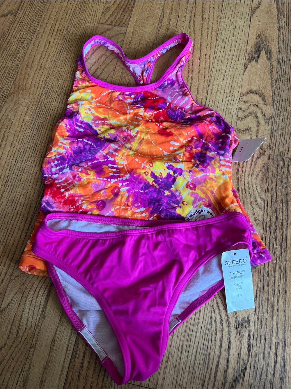 Speedo Girls' Pink & Multicolor Tie-Dye 2-Piece Swim Set